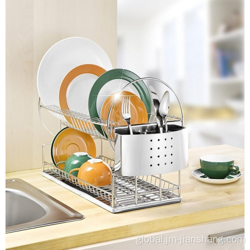 Standing Steel Dish Rack 2 Tier Stainless Steel Dish Drying Rack Supplier